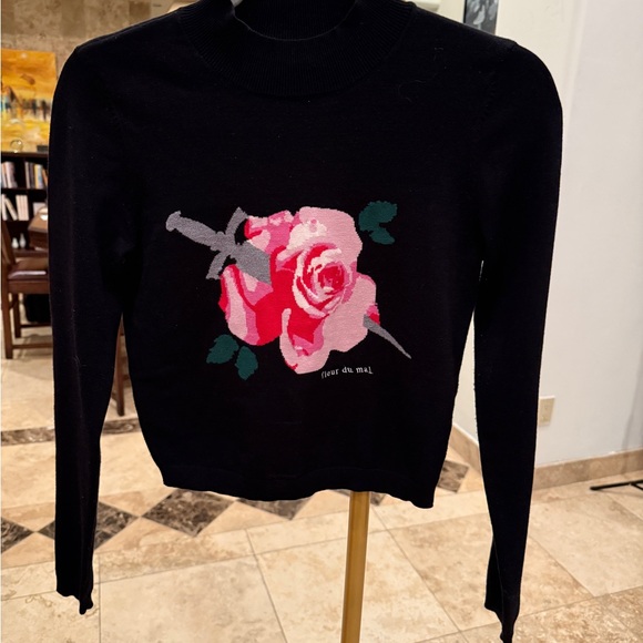 Fleur Du Mal Black Rose / Dagger Cropped Women's Knit Top Size M - Picture 5 of 7